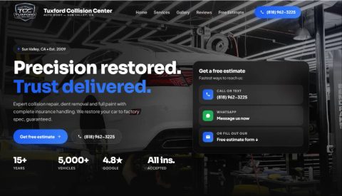 Tuxford Collision Center website screenshot